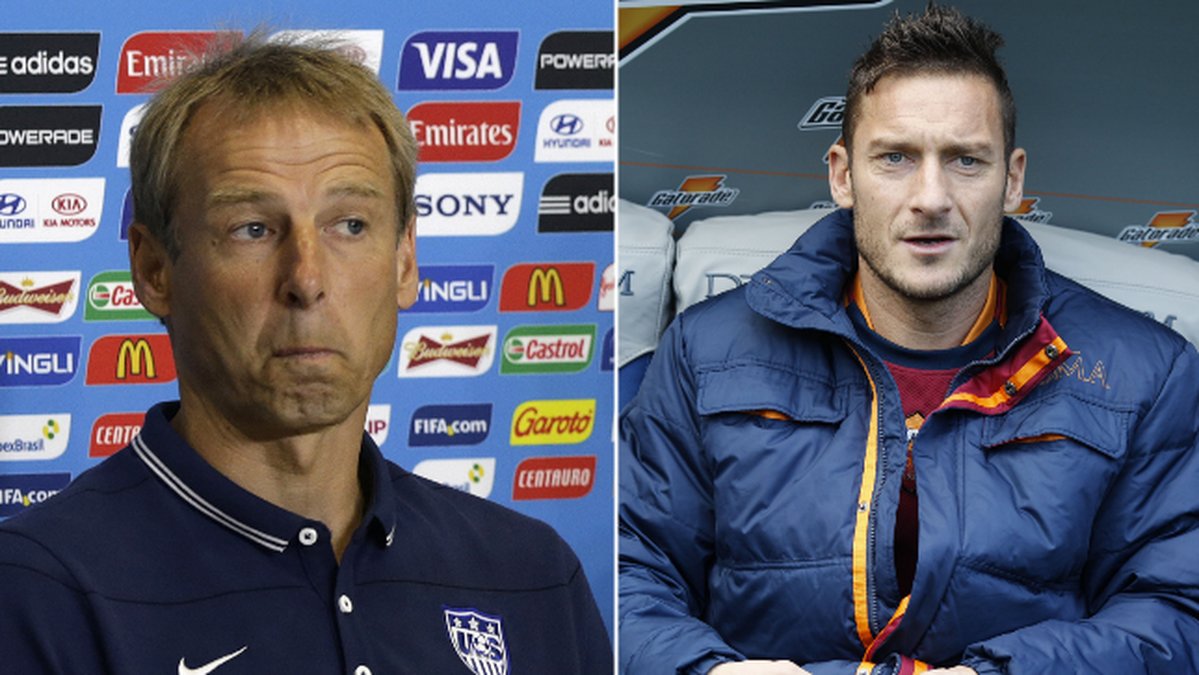 Jürgen Klinsmann och Francesco Totti, tränare för Axelmakterna. 